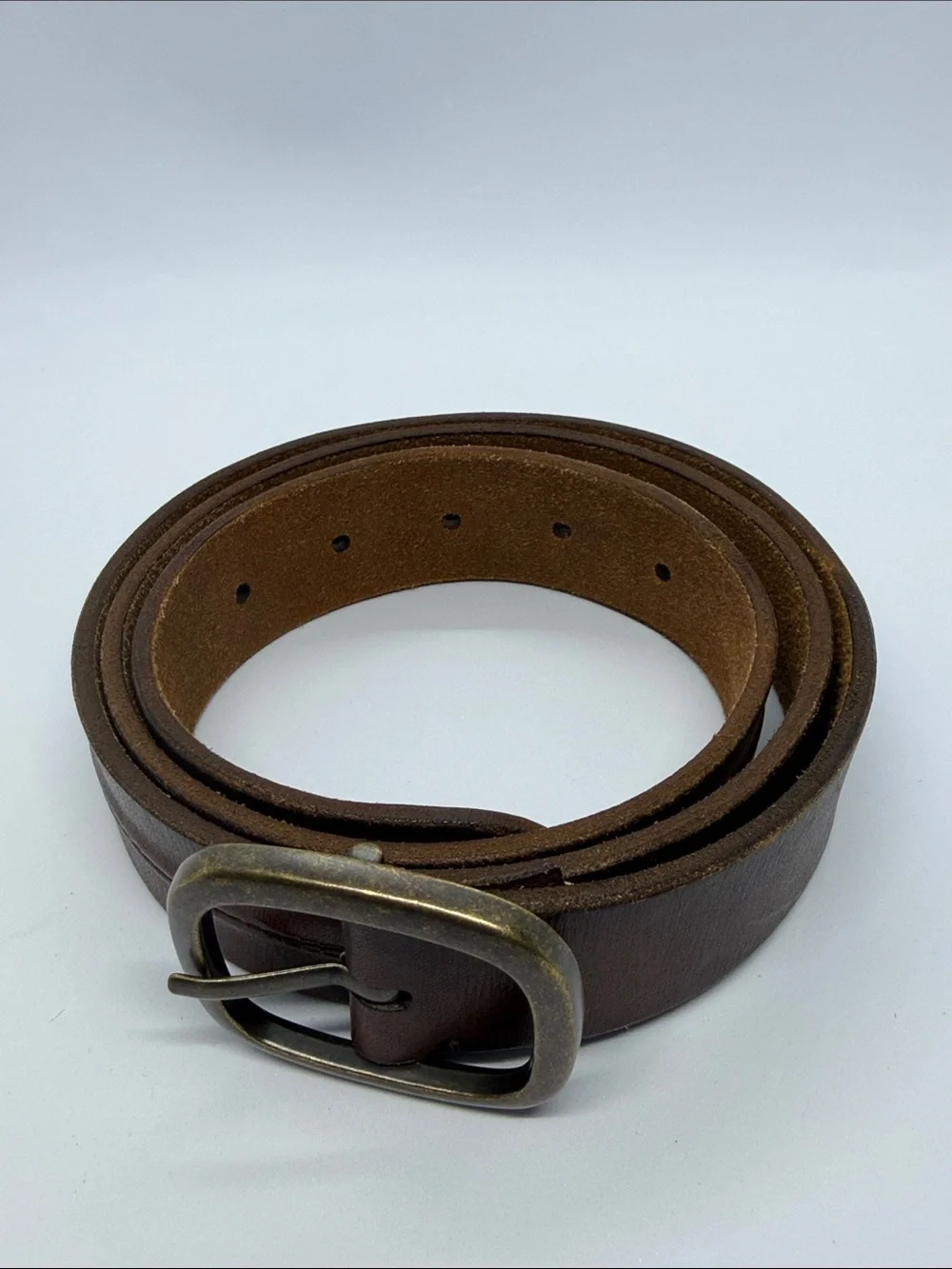 Lucky Brand Dark Brown Leather Belt with Antique Brass Buckle